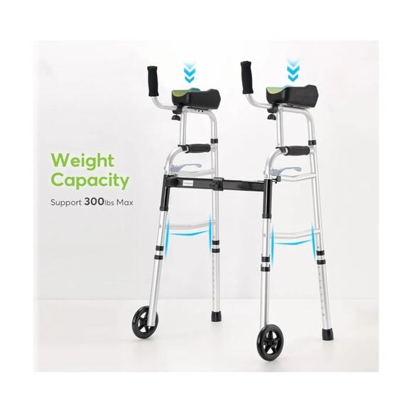 OasisSpace 300lb Capacity Folding Walker - Mobility Aid, 5-Inch Wheels, Armrest - Picture 4 of 7